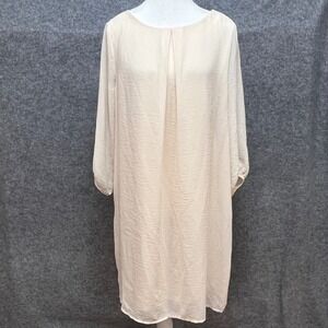 HM Cream Textured Pleated Shift Dress Long Sleeve Zip Back Summer Event‎ Size 14